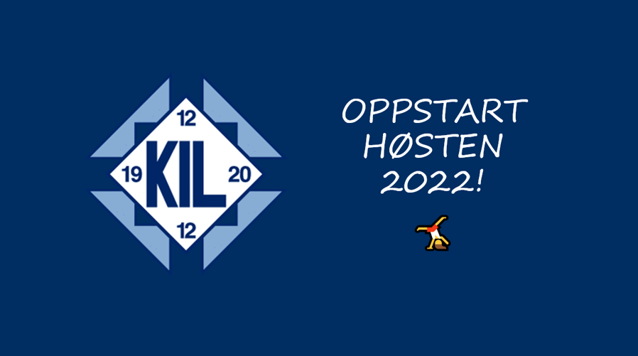 KIL logo på blå bakgrunn med teksten "Oppstart høsten"
